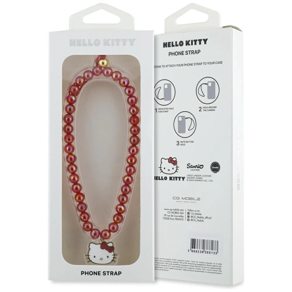 Hello Kitty Pearls Kitty Head Phone Charm - Red_3