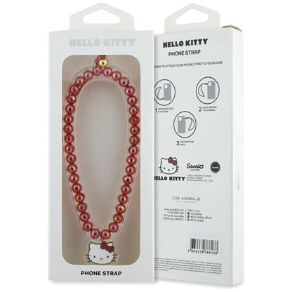 Hello Kitty Pearls Kitty Head Phone Charm - Red_3