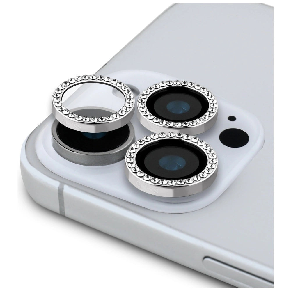 Guess BP Rhinestone 2in1 Screen Protector and Camera Lens Set for iPhone 16 Pro Max - Silver_2