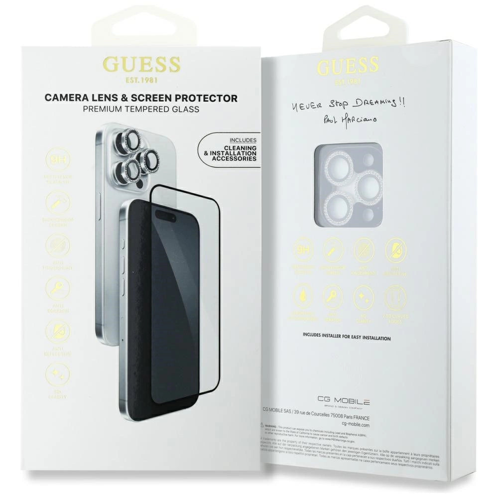 Guess BP Rhinestone 2in1 Screen Protector and Camera Lens Set for iPhone 16 Pro Max - Silver_3