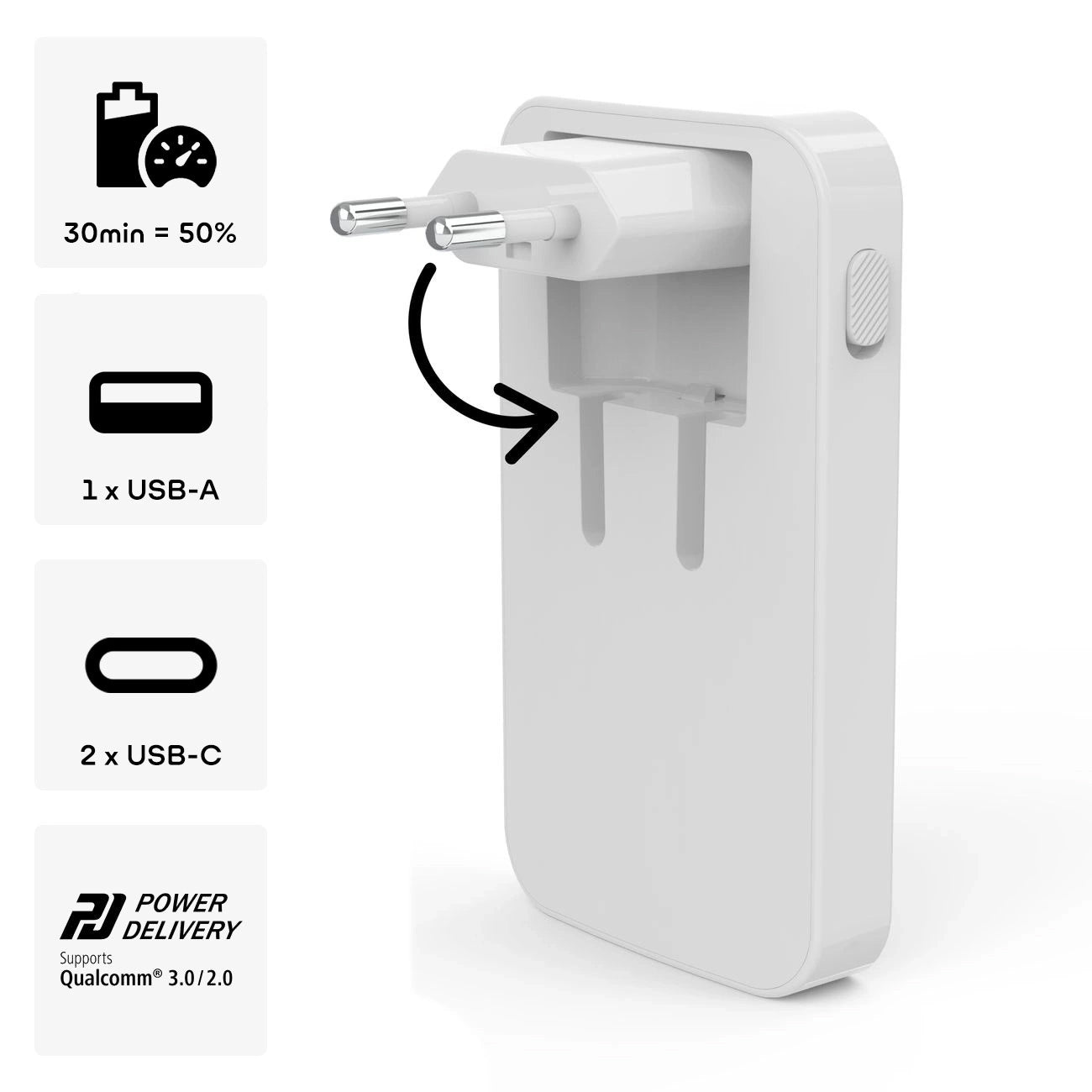 Hama GaN Charger 65W 2x USB-C 1x USB-A Foldable - White_10