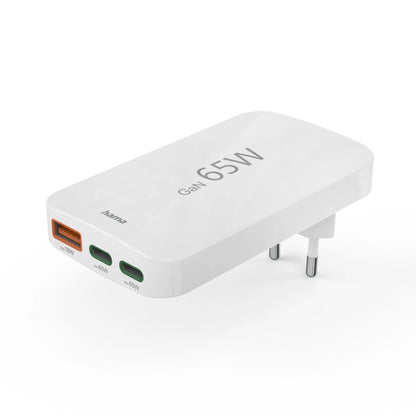 Hama GaN Charger 65W 2x USB-C 1x USB-A Foldable - White_1