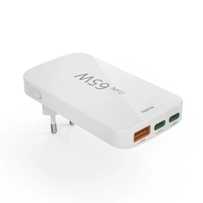 Hama GaN Charger 65W 2x USB-C 1x USB-A Foldable - White_2