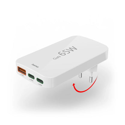 Hama GaN Charger 65W 2x USB-C 1x USB-A Foldable - White_8