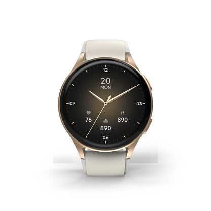 Hama 8900 GPS AMOLED Smartwatch 1.32" with Beige Silicone Strap - Gold_0