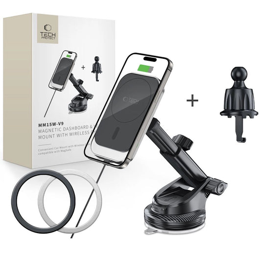 Tech-Protect MM15W-V9 Car Holder with MagSafe for Dashboard and Air Vent 15W - Black_0