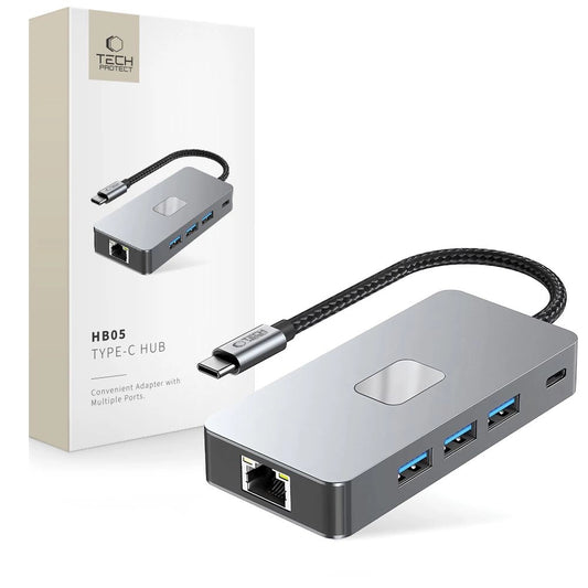 Tech-Protect HB05 HUB 9in1 USB-C + USB2.0 + USB3.0 + HDMI 4K 60HZ + SD / TF + PD100W + RJ45 adapter - gray_0