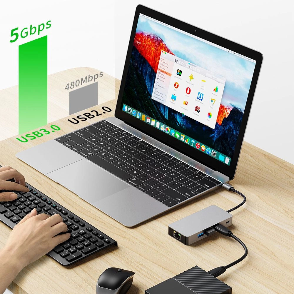 Tech-Protect HB05 HUB 9in1 USB-C + USB2.0 + USB3.0 + HDMI 4K 60HZ + SD / TF + PD100W + RJ45 adapter - gray_7