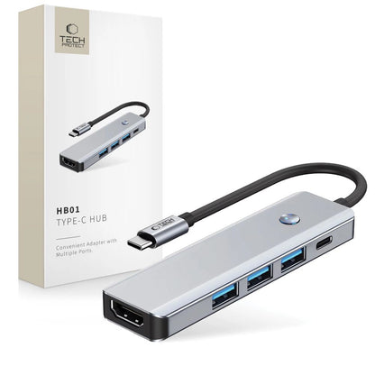 Tech-Protect HB01 HUB Adapter 5in1 USB-C + USB3.0 + HDMI 4K 60Hz + PD100W - gray_0