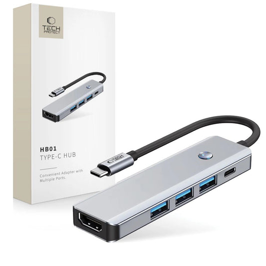 Tech-Protect HB01 HUB Adapter 5in1 USB-C + USB3.0 + HDMI 4K 60Hz + PD100W - gray_0