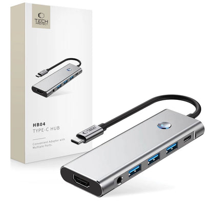 Tech-Protect HB04 HUB Adapter 9in1 USB-C + USB2.0 + USB3.0 + HDMI 4K 60Hz + SD / TF + PD100W + AV3.5 - gray_0