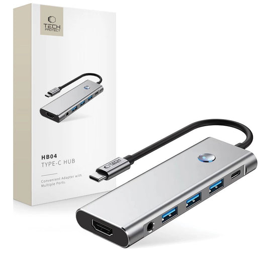 Tech-Protect HB04 HUB Adapter 9in1 USB-C + USB2.0 + USB3.0 + HDMI 4K 60Hz + SD / TF + PD100W + AV3.5 - gray_0