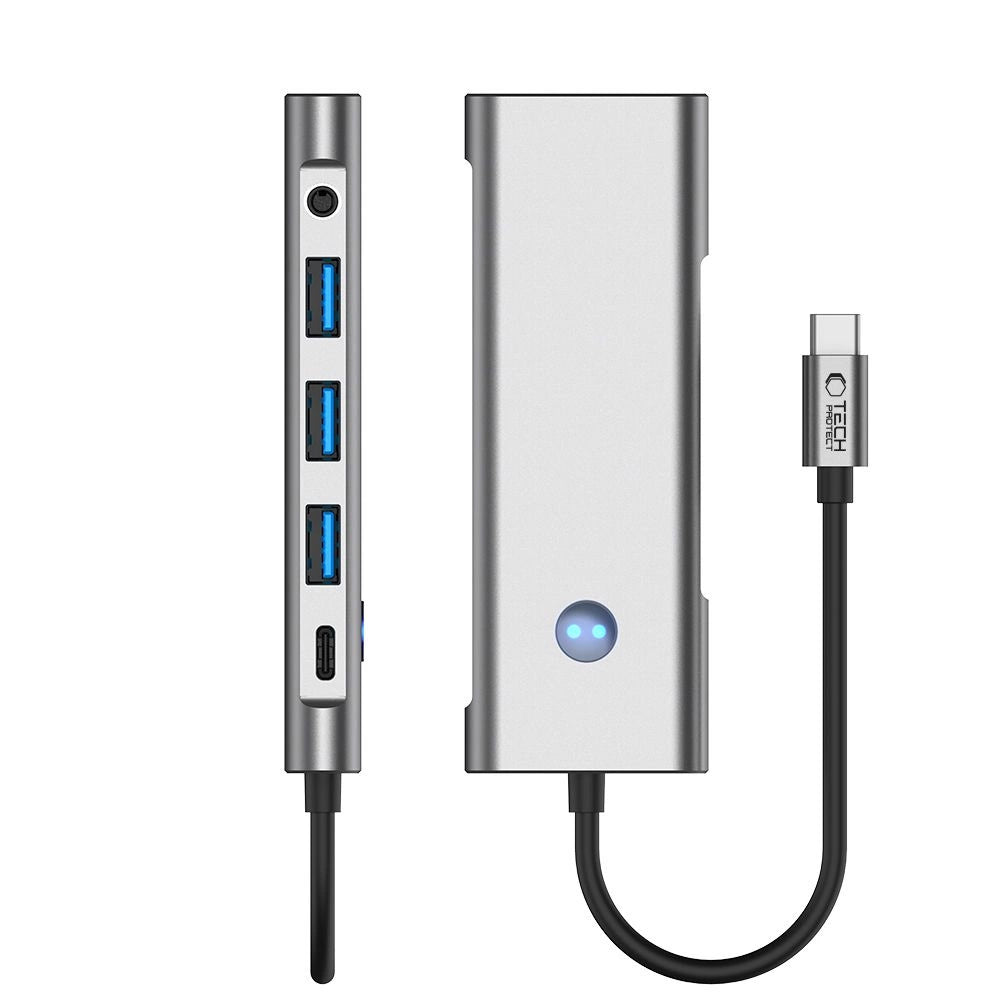 Tech-Protect HB04 HUB Adapter 9in1 USB-C + USB2.0 + USB3.0 + HDMI 4K 60Hz + SD / TF + PD100W + AV3.5 - gray_5