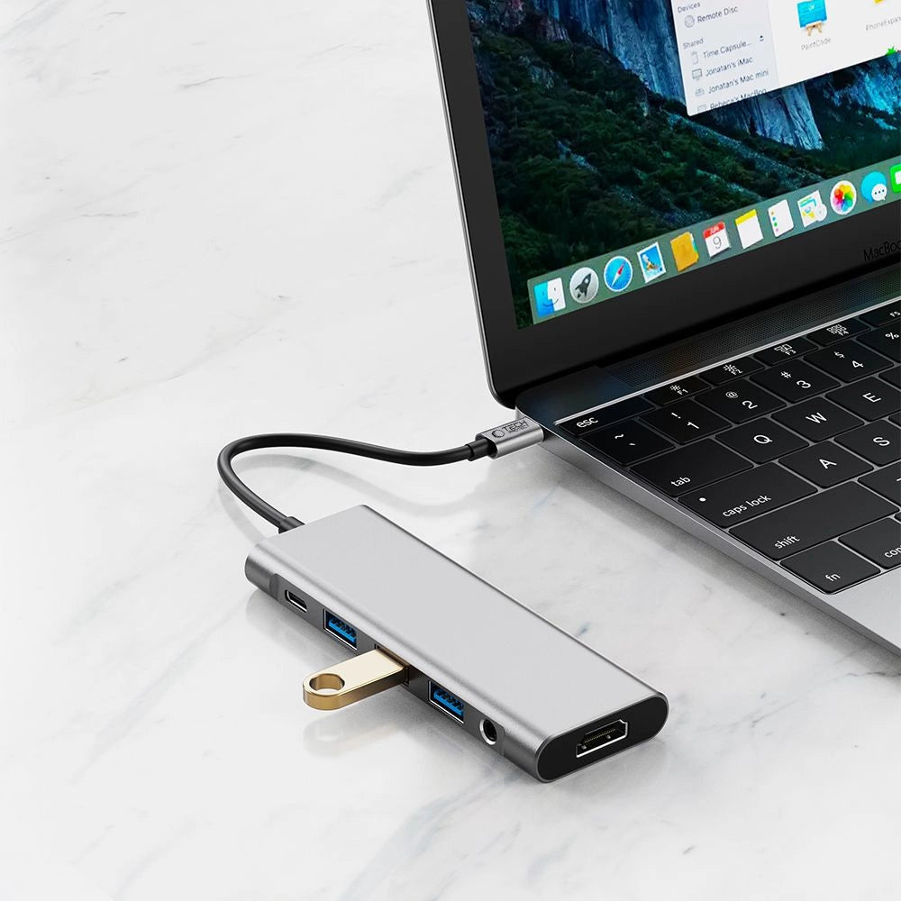 Tech-Protect HB04 HUB Adapter 9in1 USB-C + USB2.0 + USB3.0 + HDMI 4K 60Hz + SD / TF + PD100W + AV3.5 - gray_6
