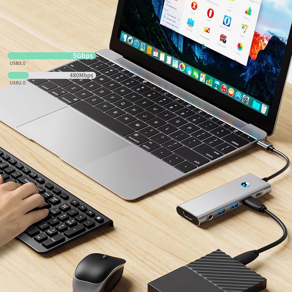 Tech-Protect HB04 HUB Adapter 9in1 USB-C + USB2.0 + USB3.0 + HDMI 4K 60Hz + SD / TF + PD100W + AV3.5 - gray_7