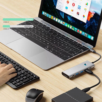 Tech-Protect HB04 HUB Adapter 9in1 USB-C + USB2.0 + USB3.0 + HDMI 4K 60Hz + SD / TF + PD100W + AV3.5 - gray_7