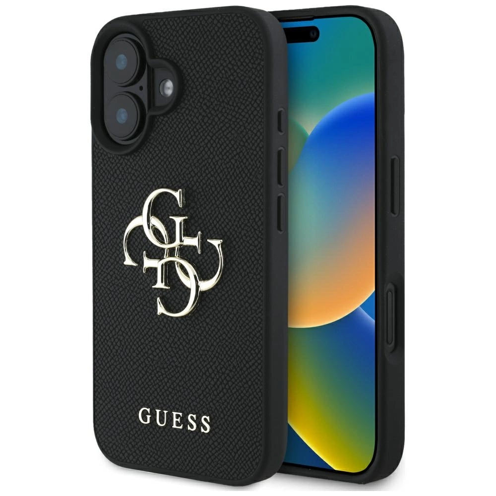 Guess Grained Big 4G Logo Small Classic Logo case for iPhone 16 - black_0