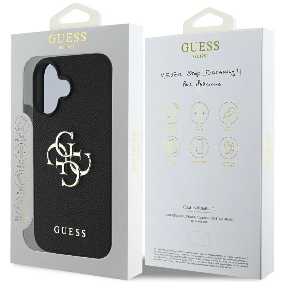 Guess Grained Big 4G Logo Small Classic Logo case for iPhone 16 - black_7