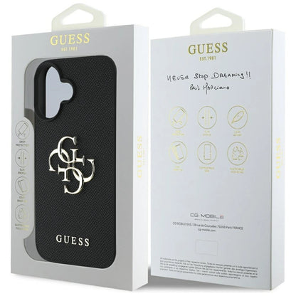 Guess Grained Big 4G Logo Small Classic Logo case for iPhone 16 - black_7