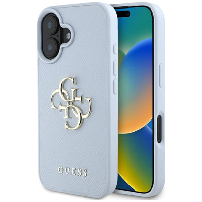 Guess Grained Big 4G Logo Small Classic Logo case for iPhone 16 - blue_0