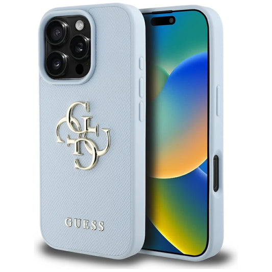 Guess Grained Big 4G Logo Small Classic Logo case for iPhone 16 Pro Max - blue_0