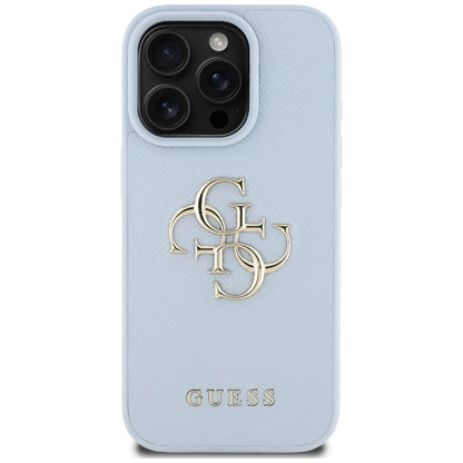 Guess Grained Big 4G Logo Small Classic Logo case for iPhone 16 Pro - blue_2