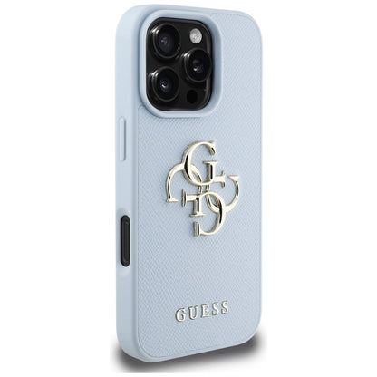 Guess Grained Big 4G Logo Small Classic Logo case for iPhone 16 Pro - blue_3