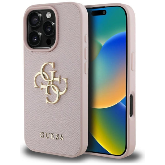 Guess Grained Big 4G Logo Small Classic Logo iPhone 16 Pro Case - Pink_0