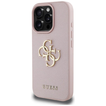 Guess Grained Big 4G Logo Small Classic Logo iPhone 16 Pro Case - Pink_1