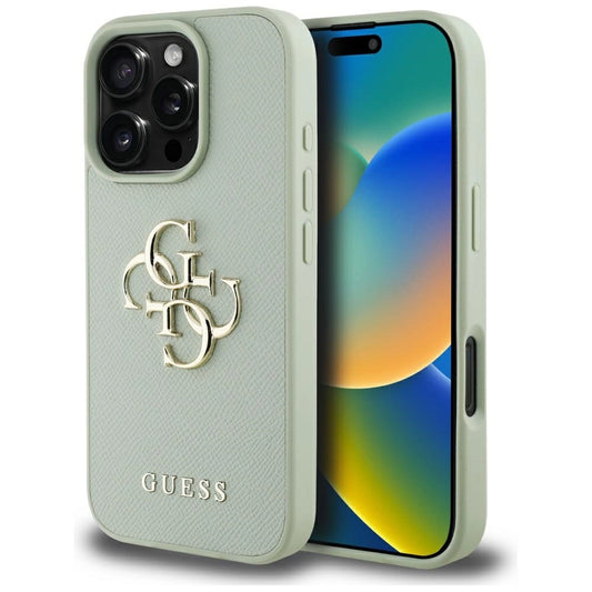 Guess Grained Big 4G Logo Small Classic Logo case for iPhone 16 Pro - green_0