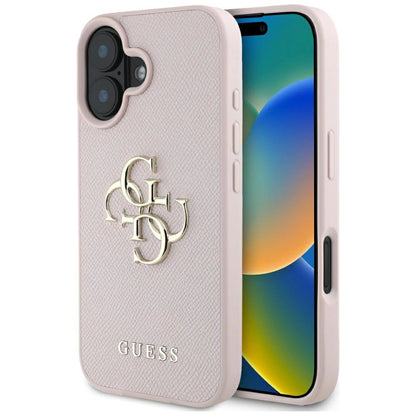 Guess Grained Big 4G Logo Small Classic Logo case for iPhone 16 - pink_0