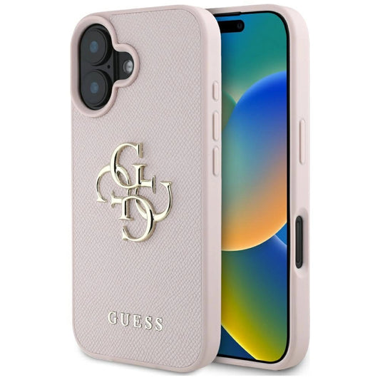 Guess Grained Big 4G Logo Small Classic Logo case for iPhone 16 - pink_0