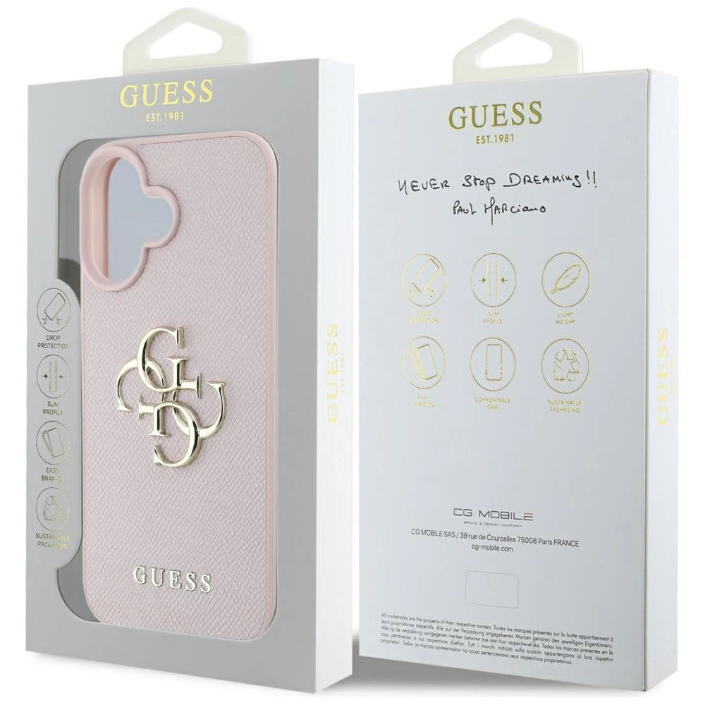Guess Grained Big 4G Logo Small Classic Logo case for iPhone 16 - pink_7