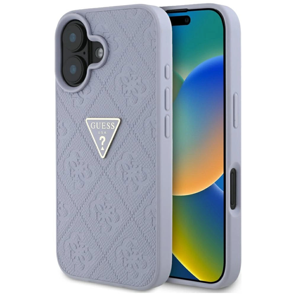 Guess Hot Stamp 4G Pattern Triangle Metal Logo iPhone 16 Case - Purple_0