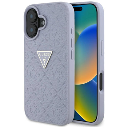 Guess Hot Stamp 4G Pattern Triangle Metal Logo iPhone 16 Case - Purple_0