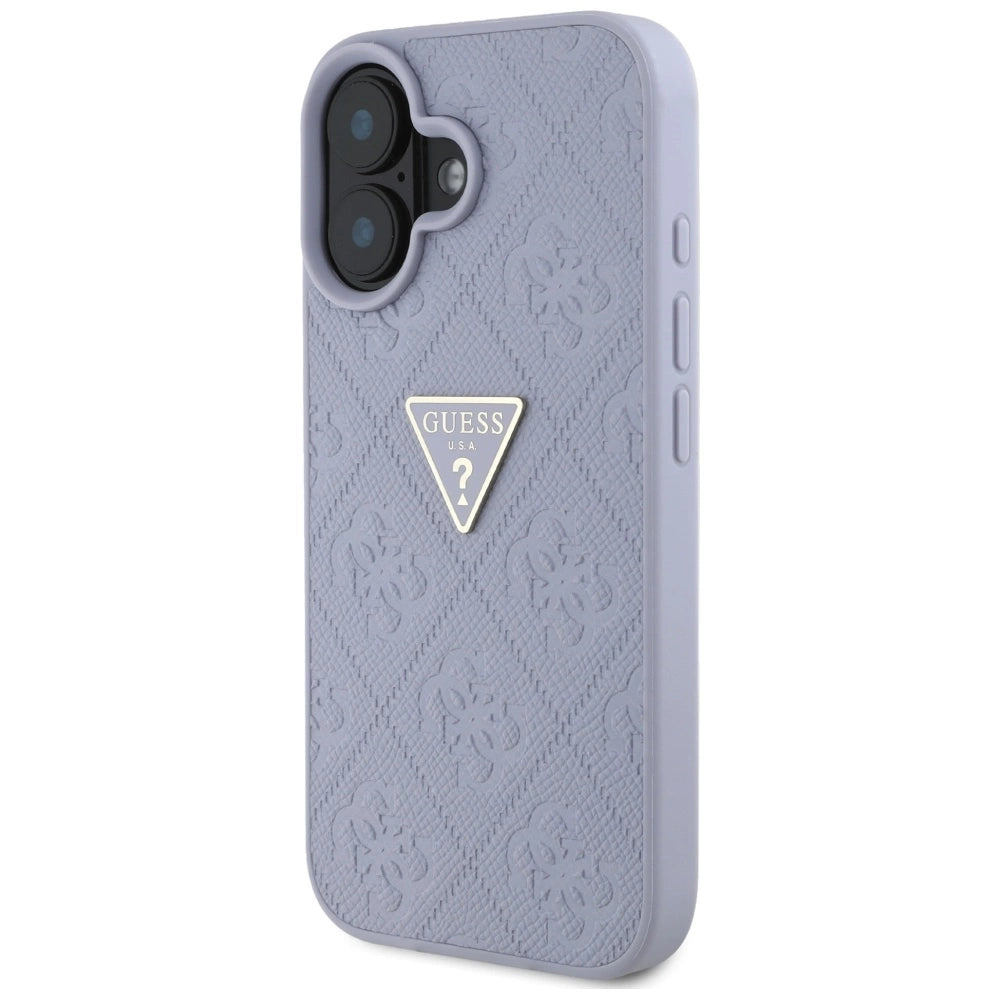 Guess Hot Stamp 4G Pattern Triangle Metal Logo iPhone 16 Case - Purple_1