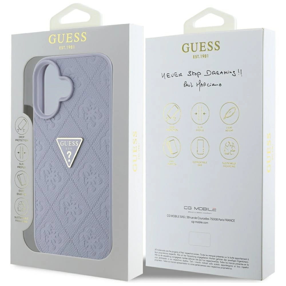 Guess Hot Stamp 4G Pattern Triangle Metal Logo iPhone 16 Case - Purple_7