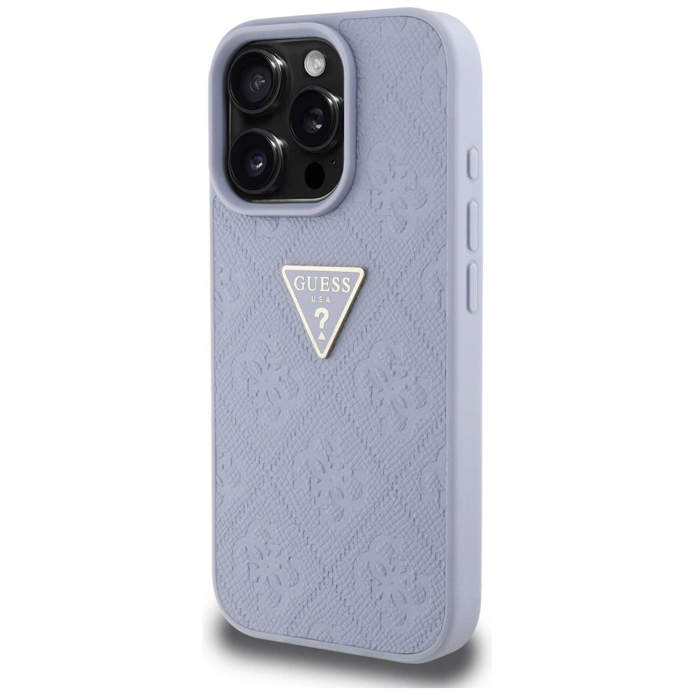 Guess Hot Stamp 4G Pattern Triangle Metal Logo iPhone 16 Pro Max Case - Purple_1