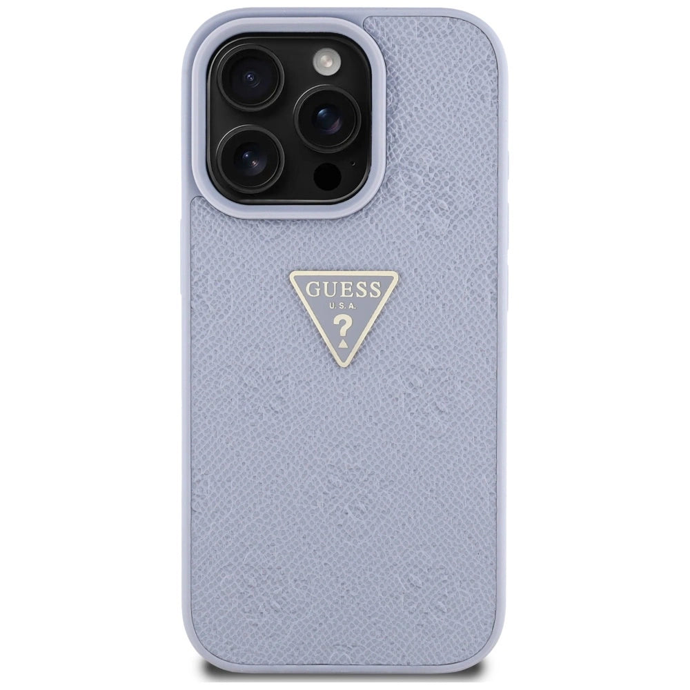 Guess Hot Stamp 4G Pattern Triangle Metal Logo iPhone 16 Pro Max Case - Purple_2
