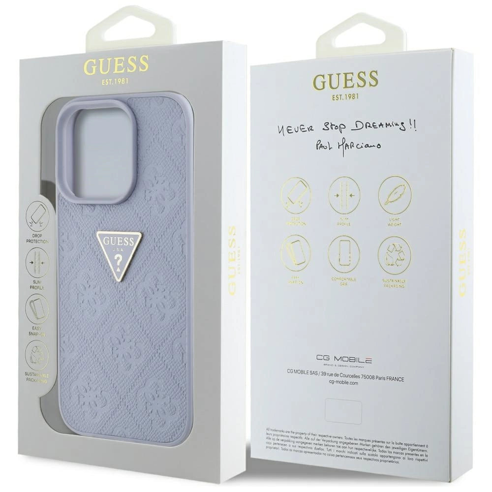 Guess Hot Stamp 4G Pattern Triangle Metal Logo iPhone 16 Pro Max Case - Purple_7