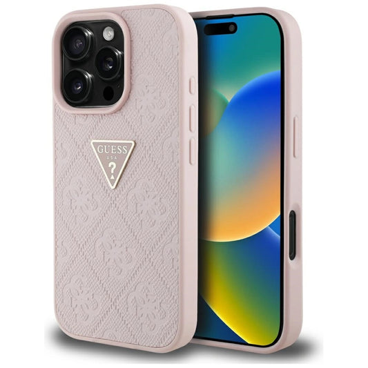 Guess Hot Stamp 4G Pattern Triangle Metal Logo iPhone 16 Pro Max Case - Pink_0