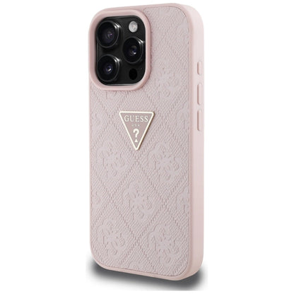 Guess Hot Stamp 4G Pattern Triangle Metal Logo iPhone 16 Pro Max Case - Pink_1
