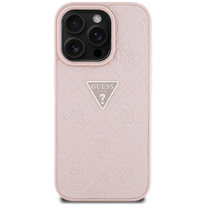 Guess Hot Stamp 4G Pattern Triangle Metal Logo iPhone 16 Pro Max Case - Pink_2