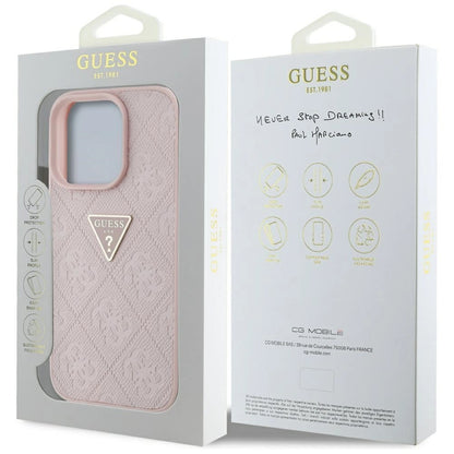 Guess Hot Stamp 4G Pattern Triangle Metal Logo iPhone 16 Pro Max Case - Pink_7