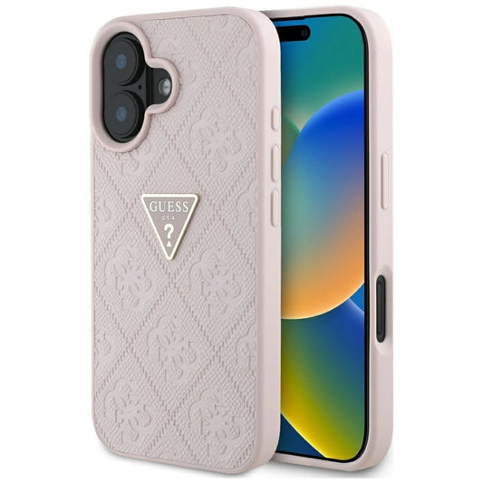 Guess Hot Stamp 4G Pattern Triangle Metal Logo iPhone 16 Case - Pink_0