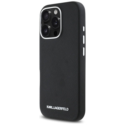 Karl Lagerfeld Saffiano Full Wrapped Elongated Metal Logo MagSafe Case for iPhone 16 Pro Max - Black_1