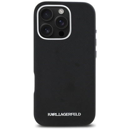Karl Lagerfeld Saffiano Full Wrapped Elongated Metal Logo MagSafe Case for iPhone 16 Pro Max - Black_2