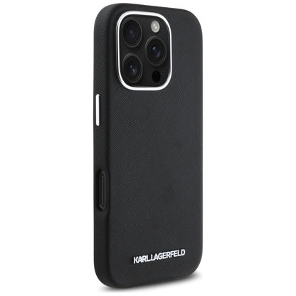 Karl Lagerfeld Saffiano Full Wrapped Elongated Metal Logo MagSafe Case for iPhone 16 Pro Max - Black_3