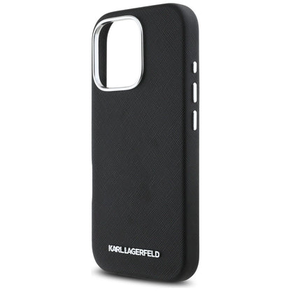 Karl Lagerfeld Saffiano Full Wrapped Elongated Metal Logo MagSafe Case for iPhone 16 Pro Max - Black_5