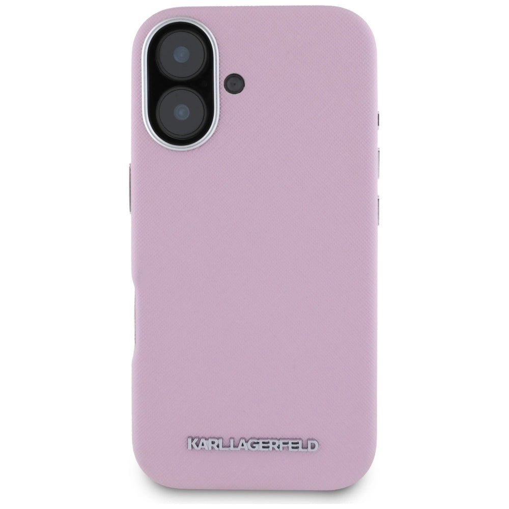 Karl Lagerfeld Saffiano Full Wrapped Elongated Metal Logo MagSafe iPhone 16 Case - Pink_2